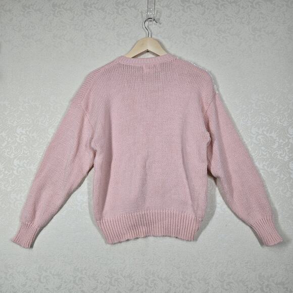 VTG Jaclyn Smith Sweater sz L Pink Embroidered Floral Pearl Embellished Feminine - Picture 11 of 16